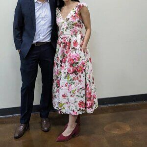 Abercrombie -  Cap Sleeve Corset Midi Dress - Pink Floral - XS